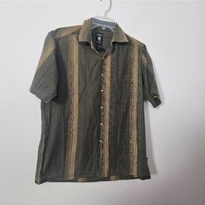 Kuhl Inspired Olive & Tan Striped Short Sleeve Shirt Sz M